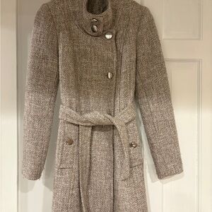 Tahari Women's Tan Tweed Trench Coat